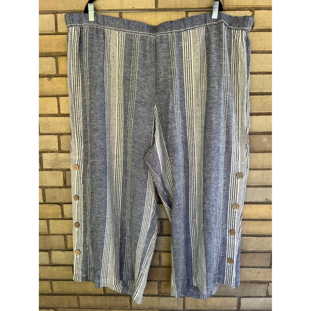 J. Jill Blue White Striped Linen Blend Wide Leg Crop Pants Plus Size 4X NWT